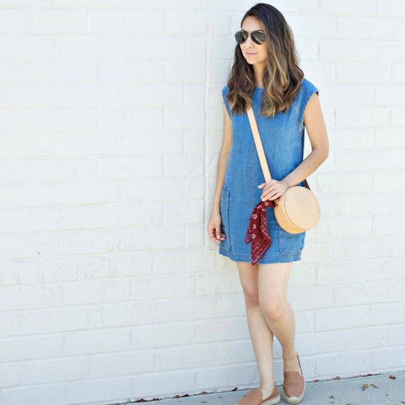 Free People Dresses & Skirts - FREE PEOPLE Linen Denim Shift Dress Blue {N43}